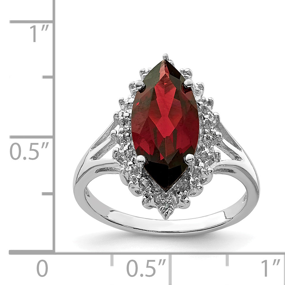Sterling Silver Rhodium Garnet Diamond Ring