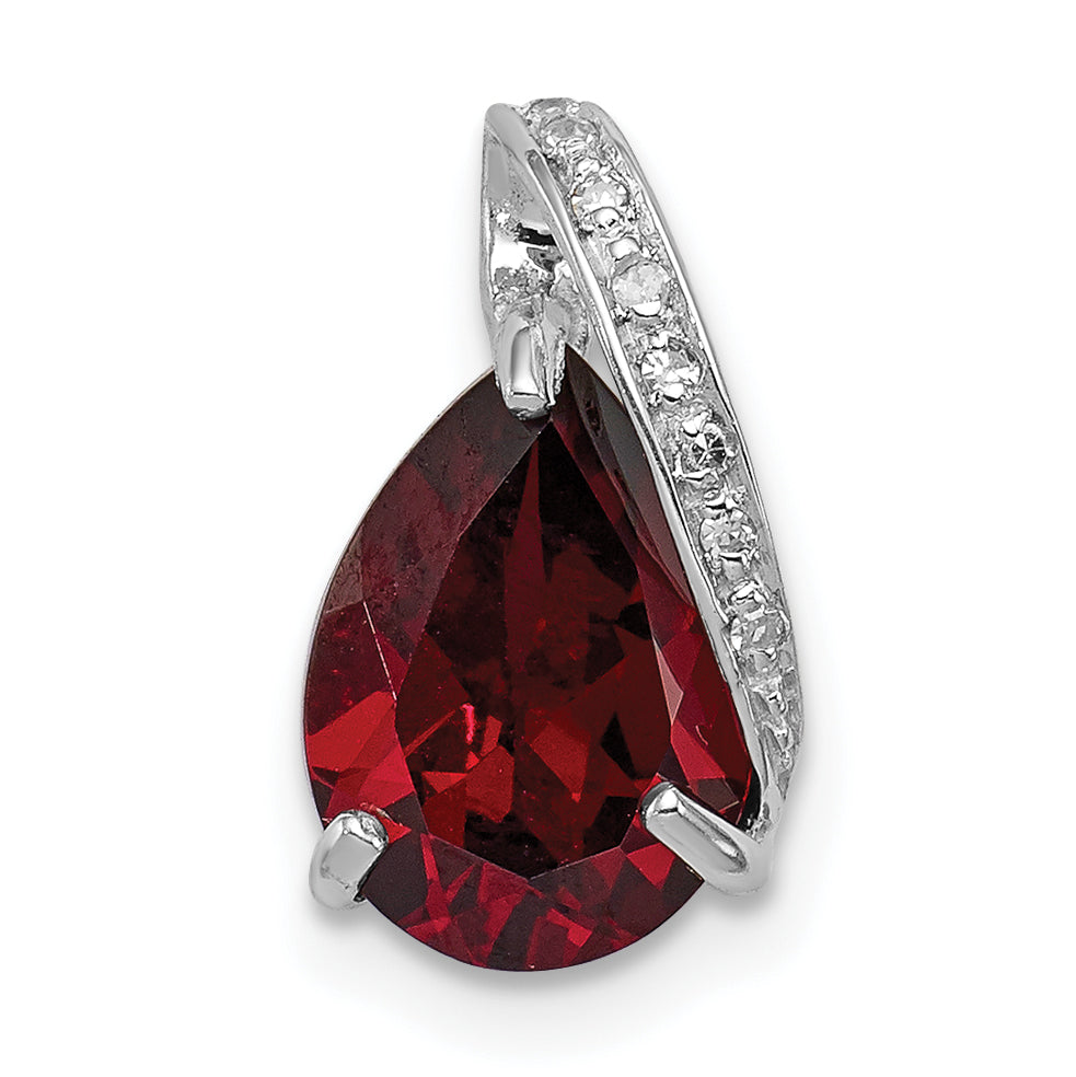 Sterling Silver Rhodium Pear Garnet Pendant Main image