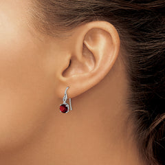 Sophia Jewelers Sterling Silver Garnet and Diamond Dangle Earrings  Rhodium Plated, Polished Finish