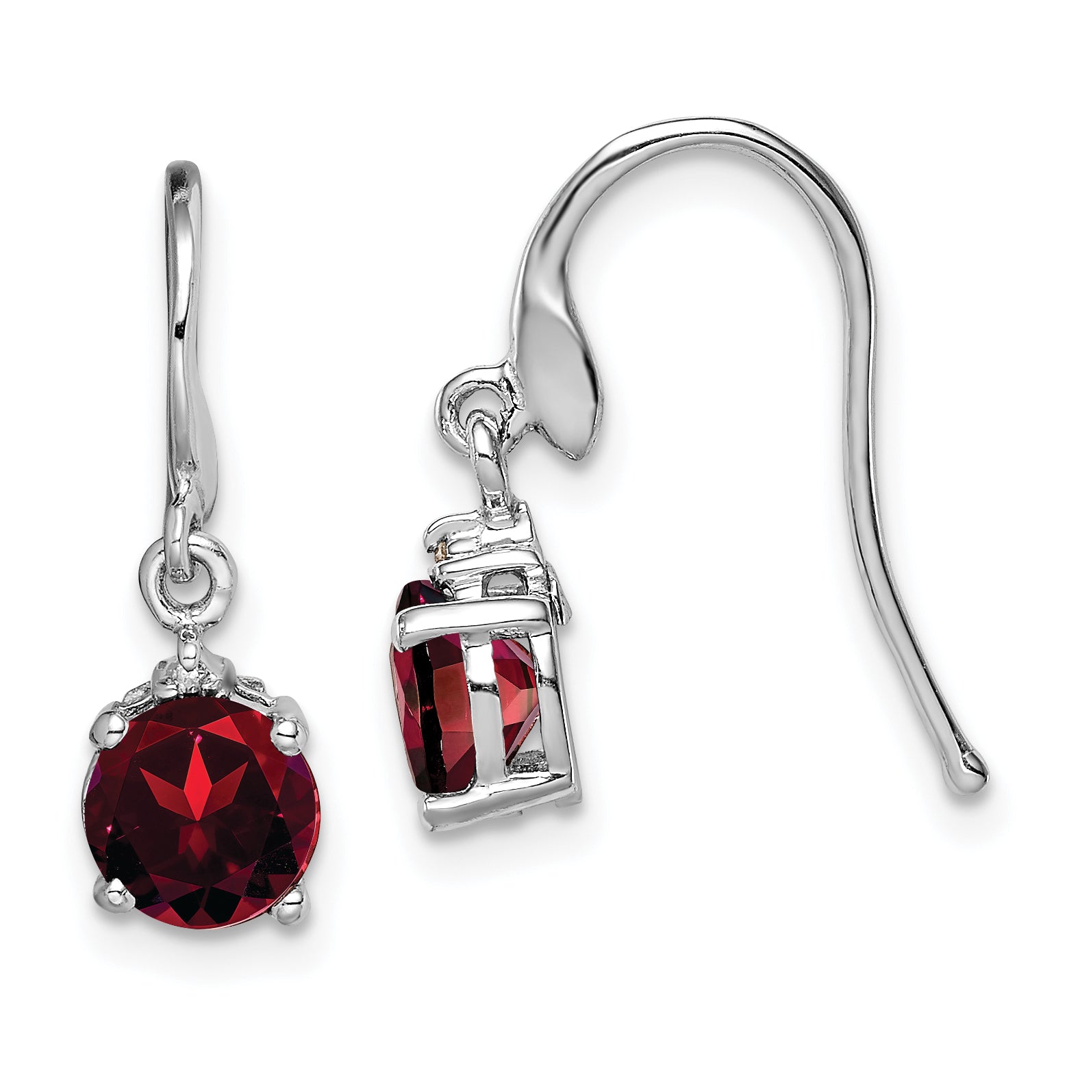 Sterling Silver Rhodium Plated Round Garnet and Diamond Wire Earrings Main image