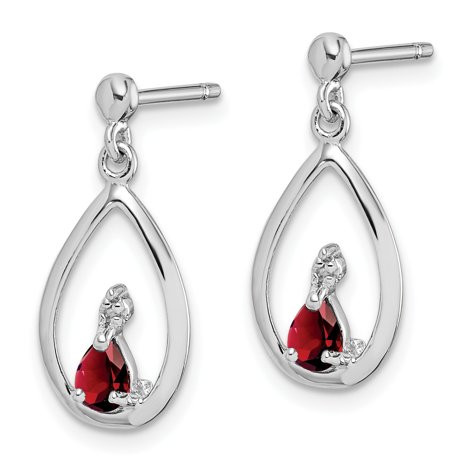 Sophia Jewelers Sterling Silver Garnet and Diamond Drop Earrings  Rhodium Plated Secondary image