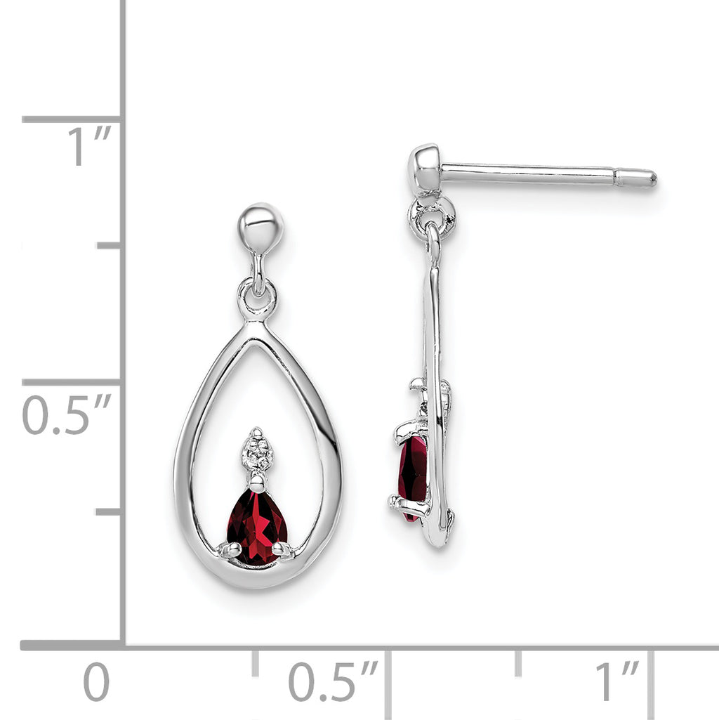 Sophia Jewelers Sterling Silver Garnet and Diamond Drop Earrings  Rhodium Plated