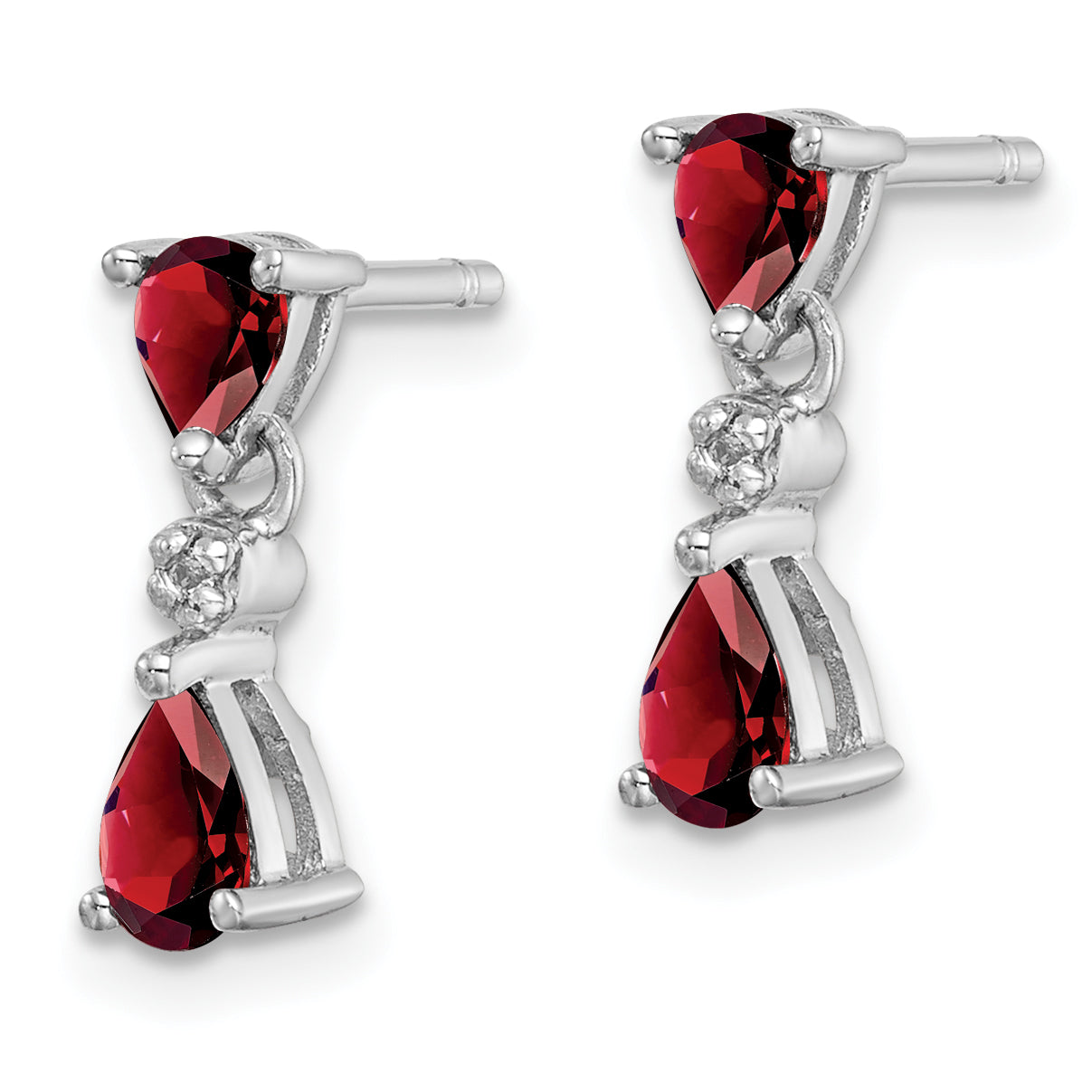 Sterling Silver Rhodium Drop Earrings with Natural Pear Garnet and Diamond