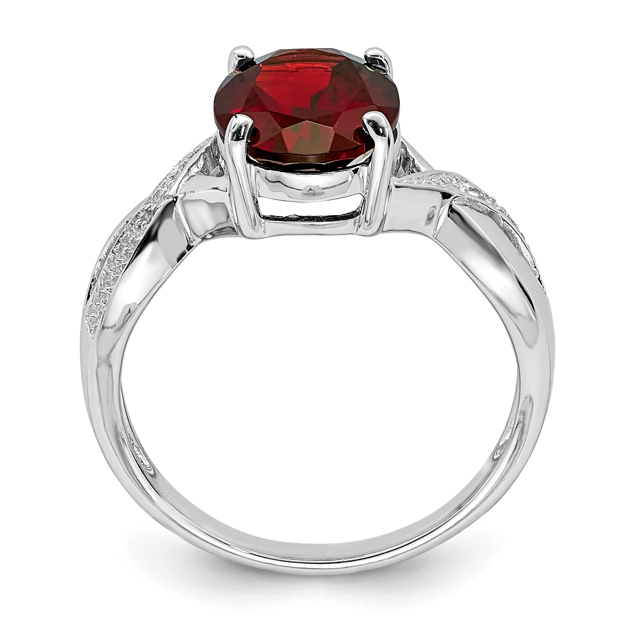 Sterling Silver Rhodium-plated Garnet & Diamond Ring Secondary image