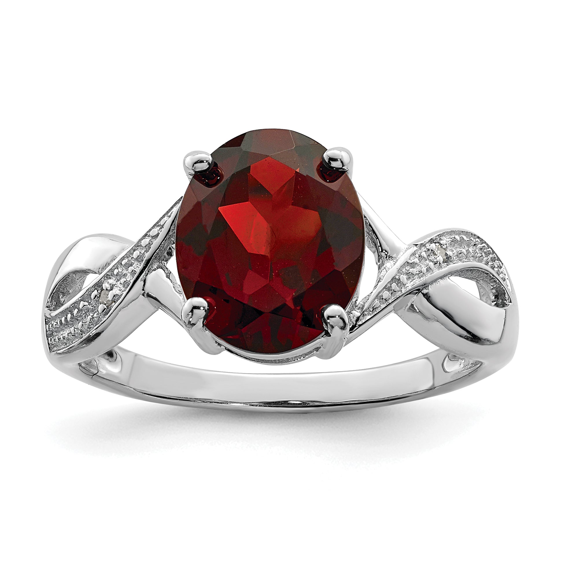 Sterling Silver Rhodium-plated Garnet & Diamond Ring Main image