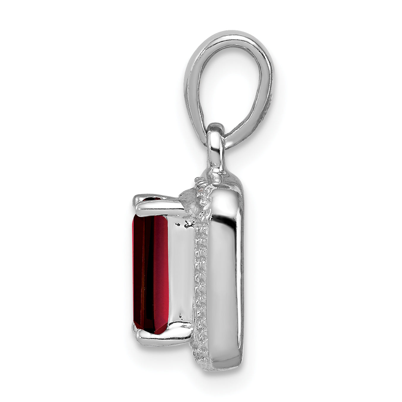 Sterling Silver Rhodium Emerald-cut Garnet & Diamond Pendant Secondary image