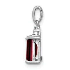 Sterling Silver Rhodium Garnet & Diamond Pendant