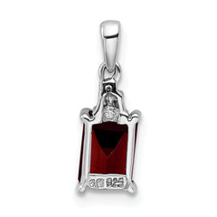 Sterling Silver Rhodium Garnet & Diamond Pendant