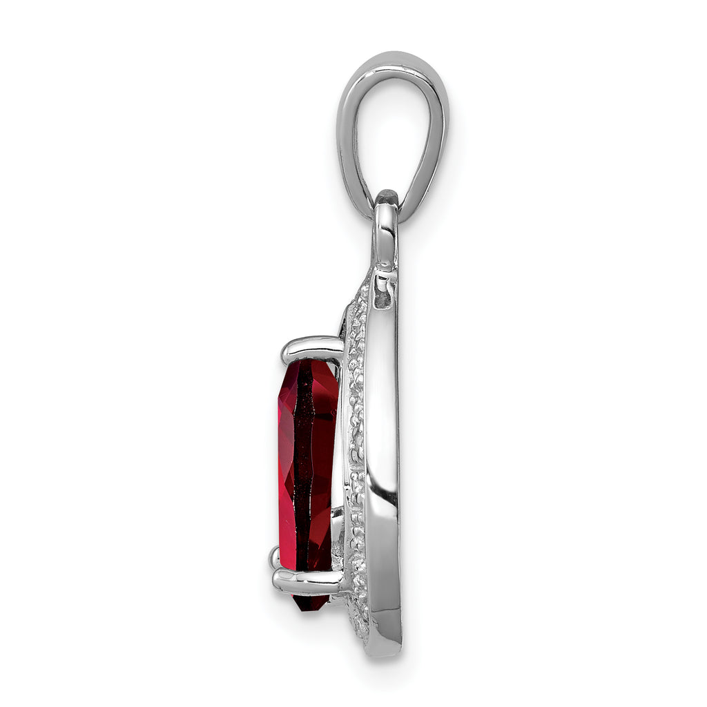 Sterling Silver Rhodium Garnet & Diamond Pendant