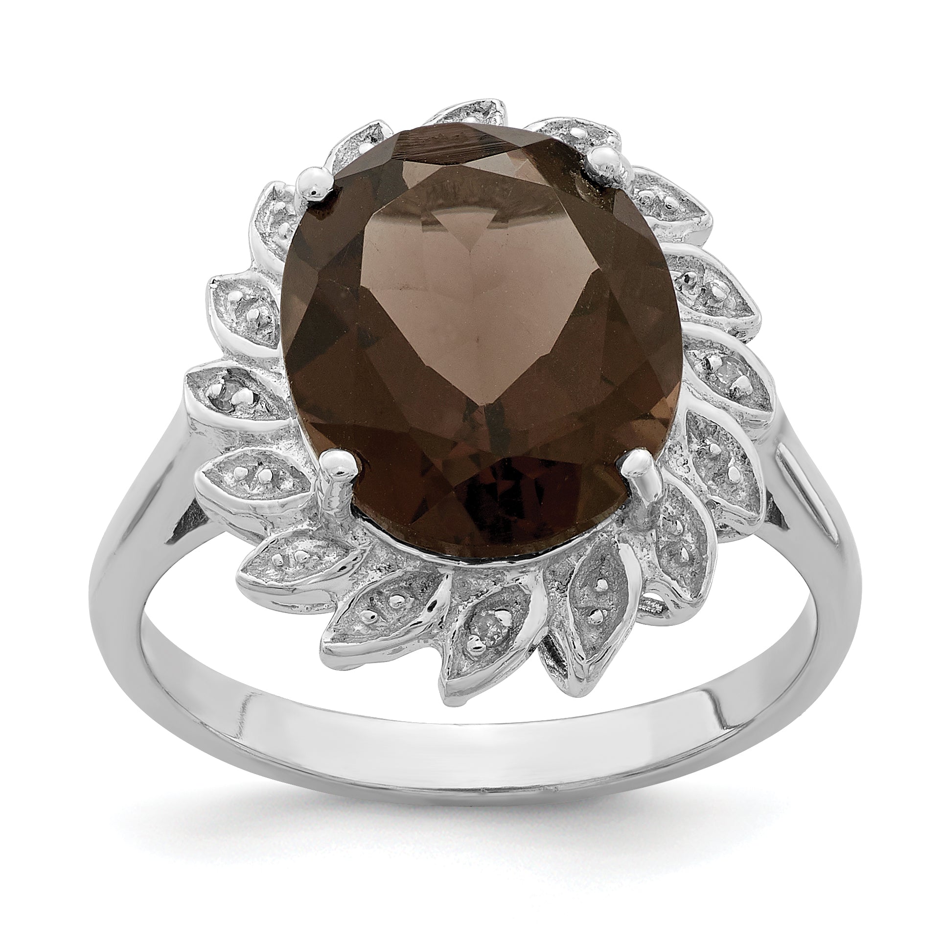 Sterling Silver Rhodium Smoky Quartz & Diamond Ring Main image
