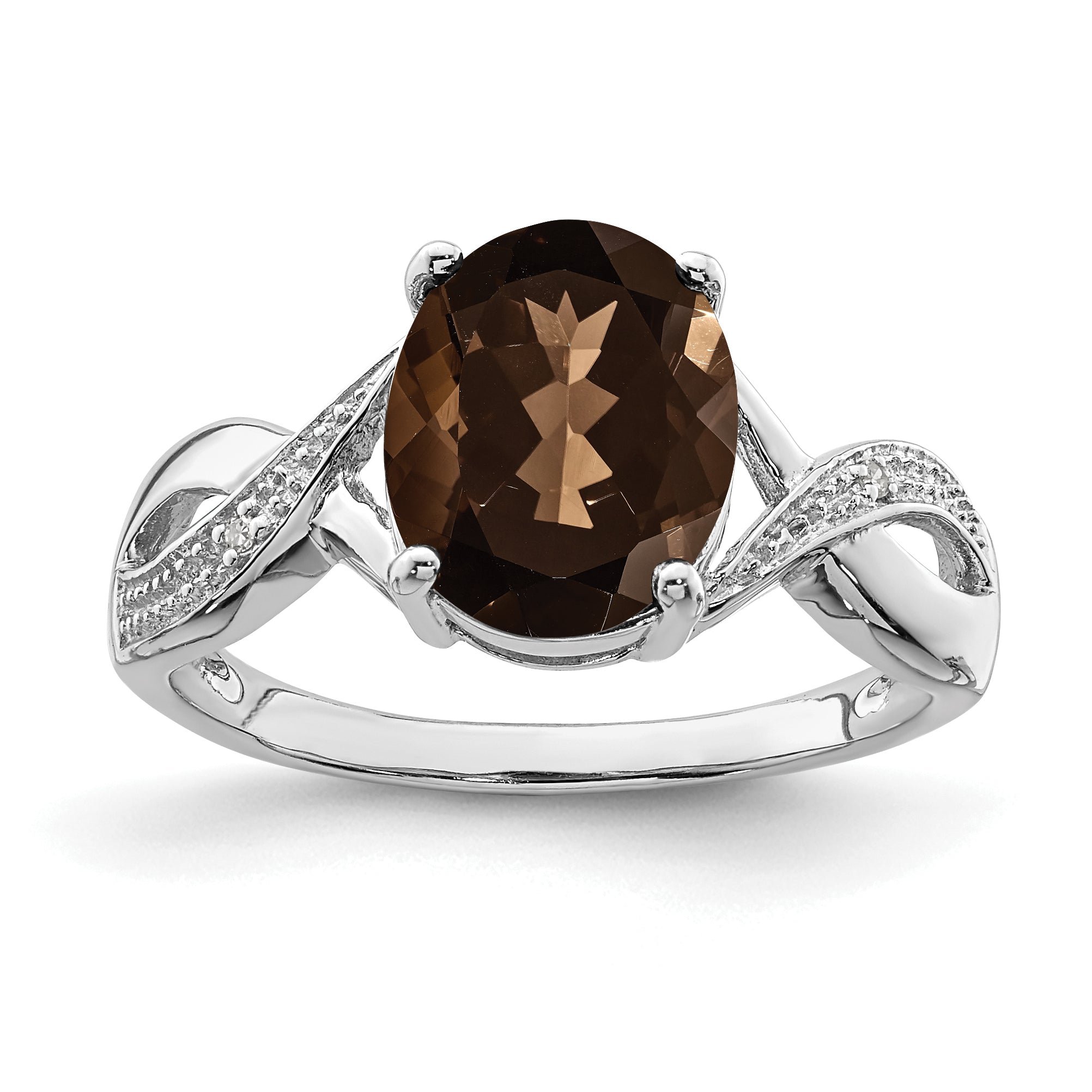 Sterling Silver Rhodium Smoky Quartz & Diamond Ring Main image