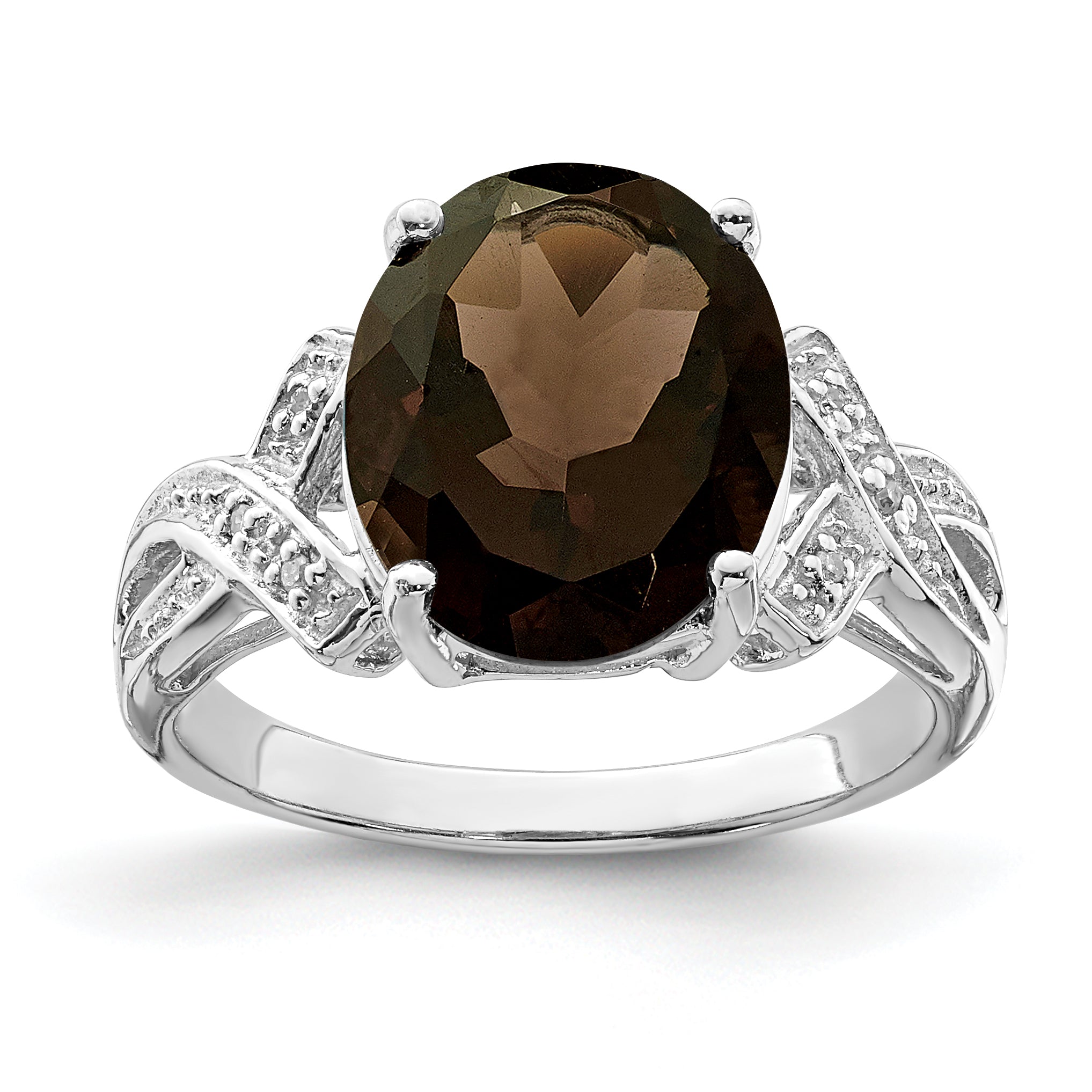 Sterling Silver Rhodium Smoky Quartz Diamond Ring Main image