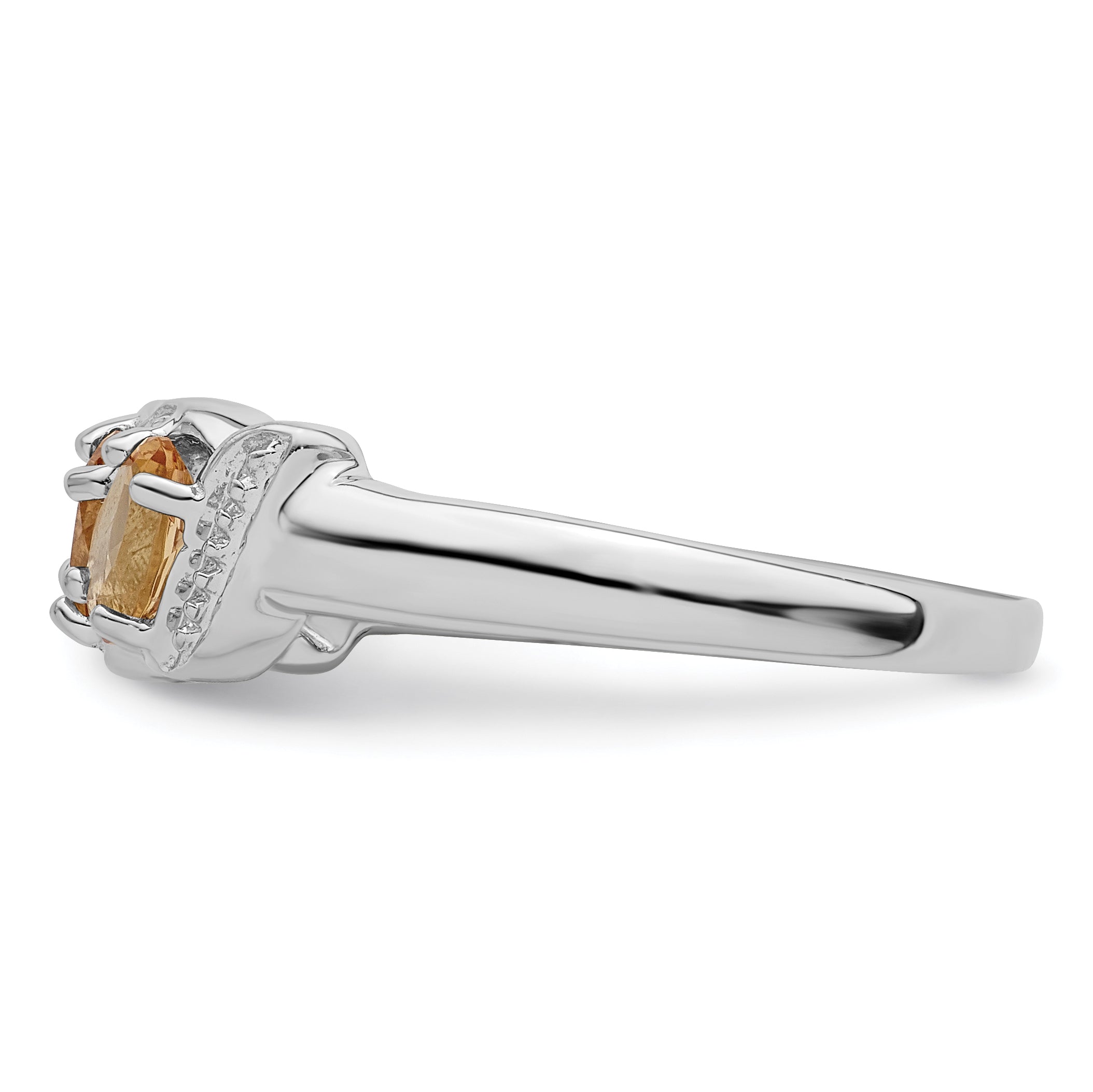 Sterling Silver Rhodium 3 Stone Citrine & Diamond Ring - 6
