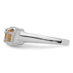 Sterling Silver Rhodium 3 Stone Citrine & Diamond Ring - 6
