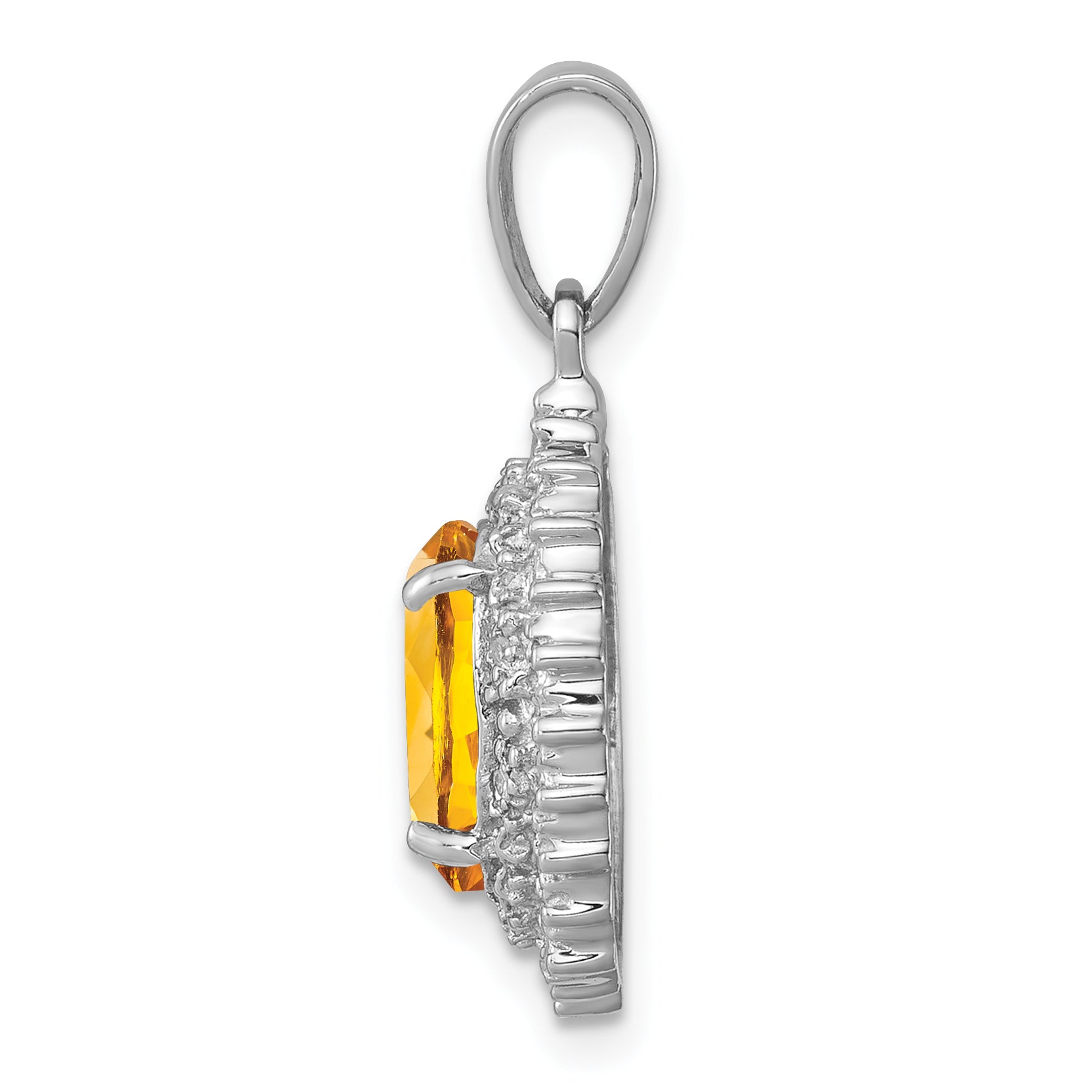 Sterling Silver Rhodium Citrine & Diamond Pendant Secondary image