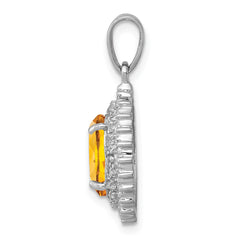 Sterling Silver Rhodium Citrine & Diamond Pendant