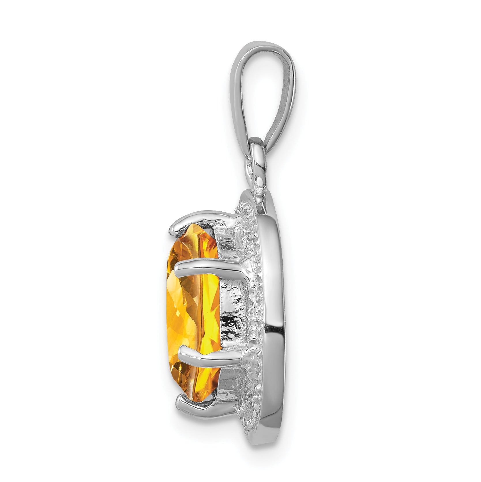 Sterling Silver Rhodium-plated Citrine & Diamond Pendant Secondary image