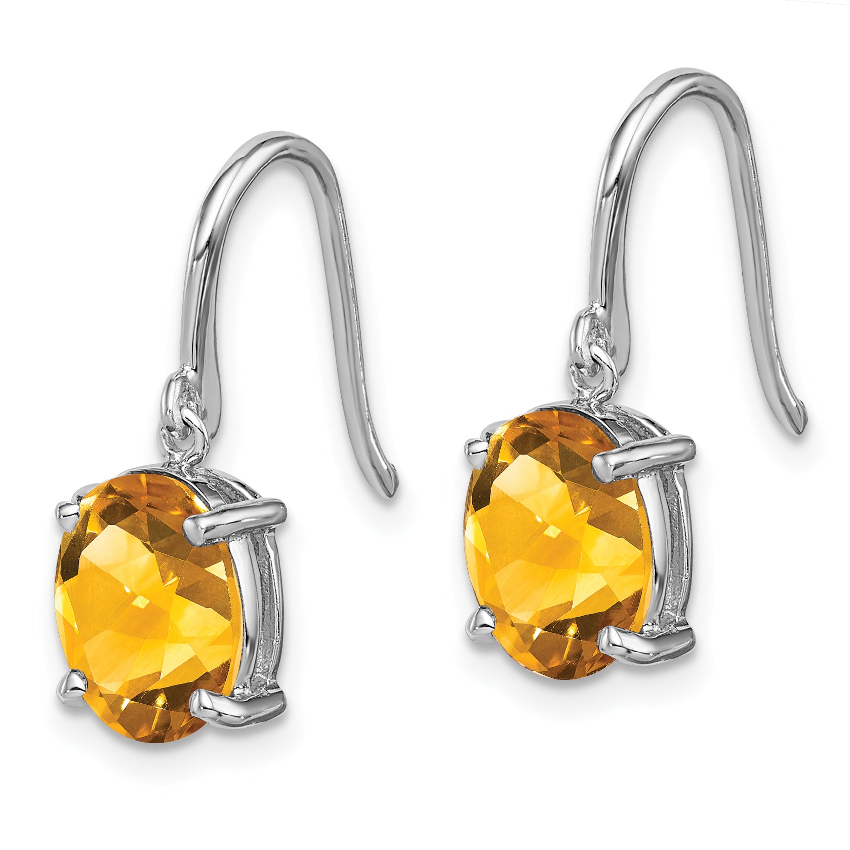 Sterling Silver Rhodium-Plated Citrine Drop Earrings Elegant Oval Design Secondary image