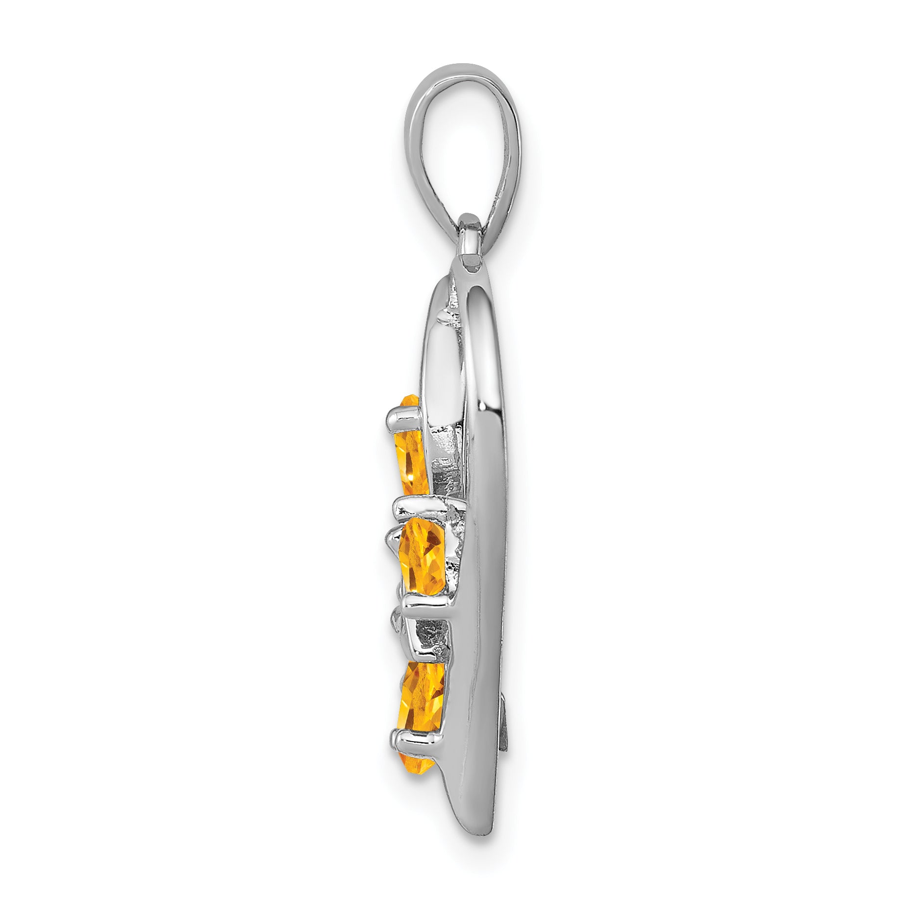 Sterling Silver Rhodium Citrine & Diamond Butterfly Heart Pendant Secondary image