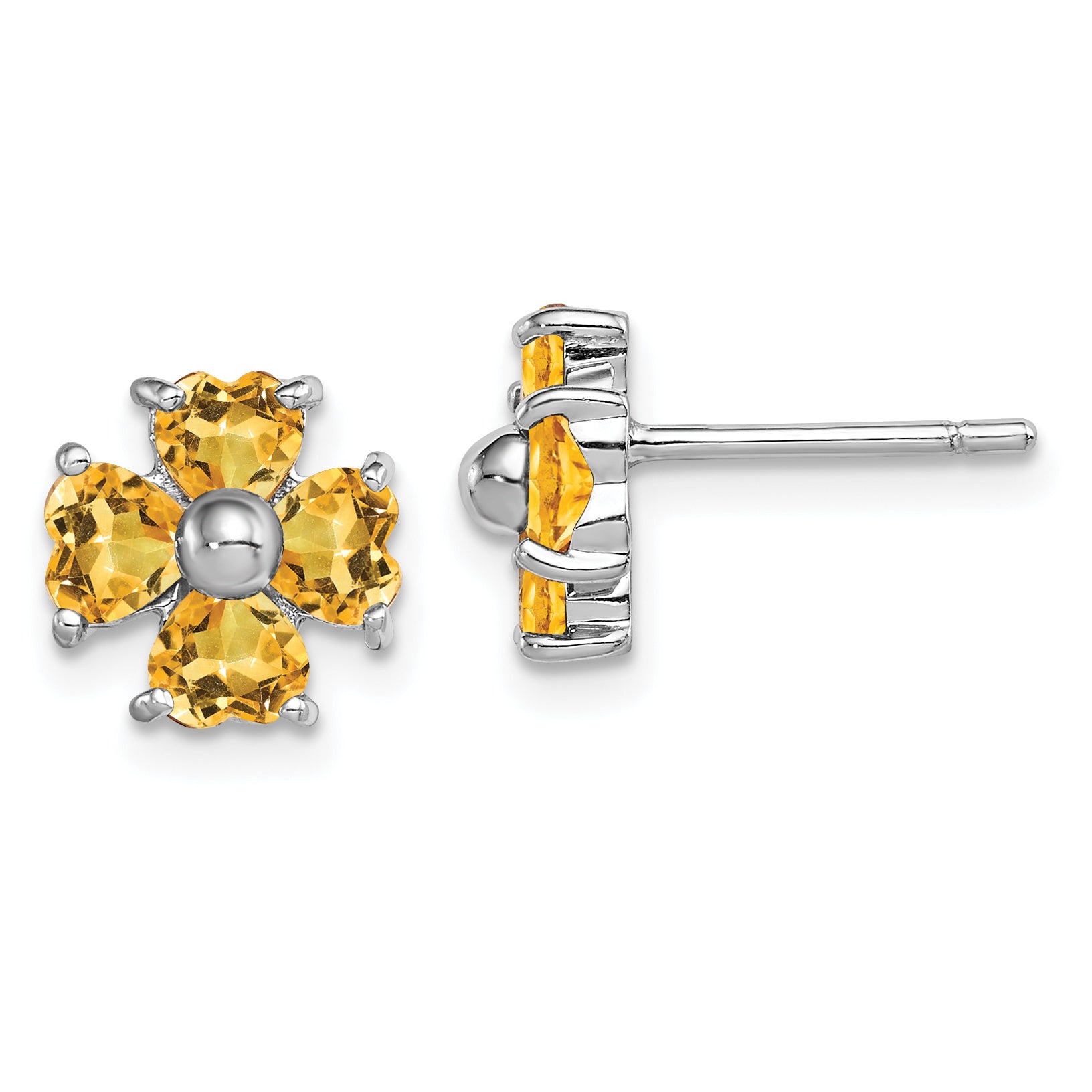 Sterling Silver Rhodium Plated Citrine Flower Post Earrings Main image