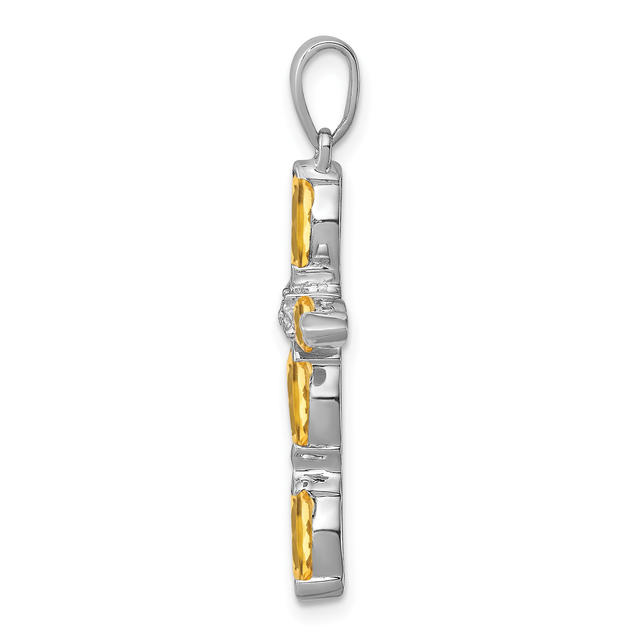 Sterling Silver Rhodium Citrine & Diamond Cross Pendant Secondary image