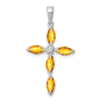 Sterling Silver Rhodium Citrine & Diamond Cross Pendant