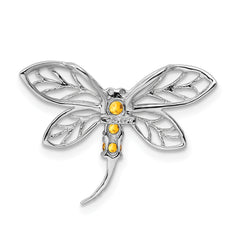 Sterling Silver Rhodium Citrine Dragonfly Chain Slide