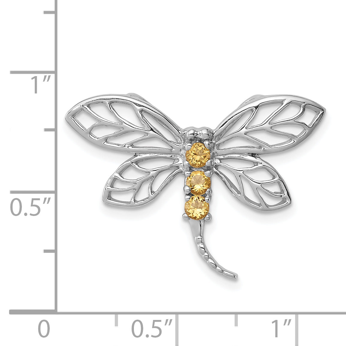 Sterling Silver Rhodium Citrine Dragonfly Chain Slide