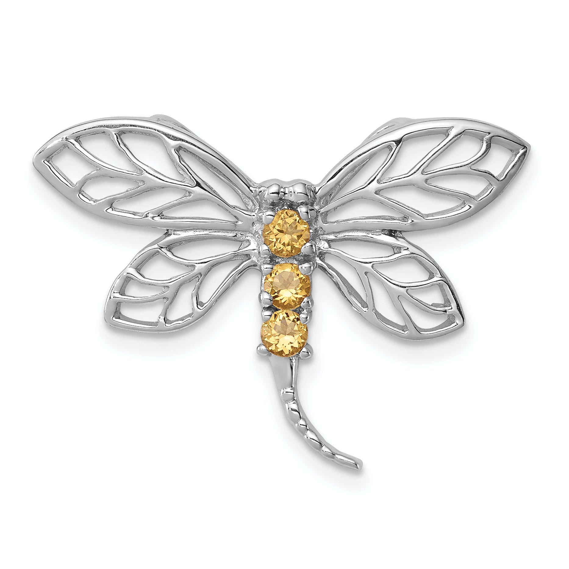 Sterling Silver Rhodium Citrine Dragonfly Chain Slide Main image