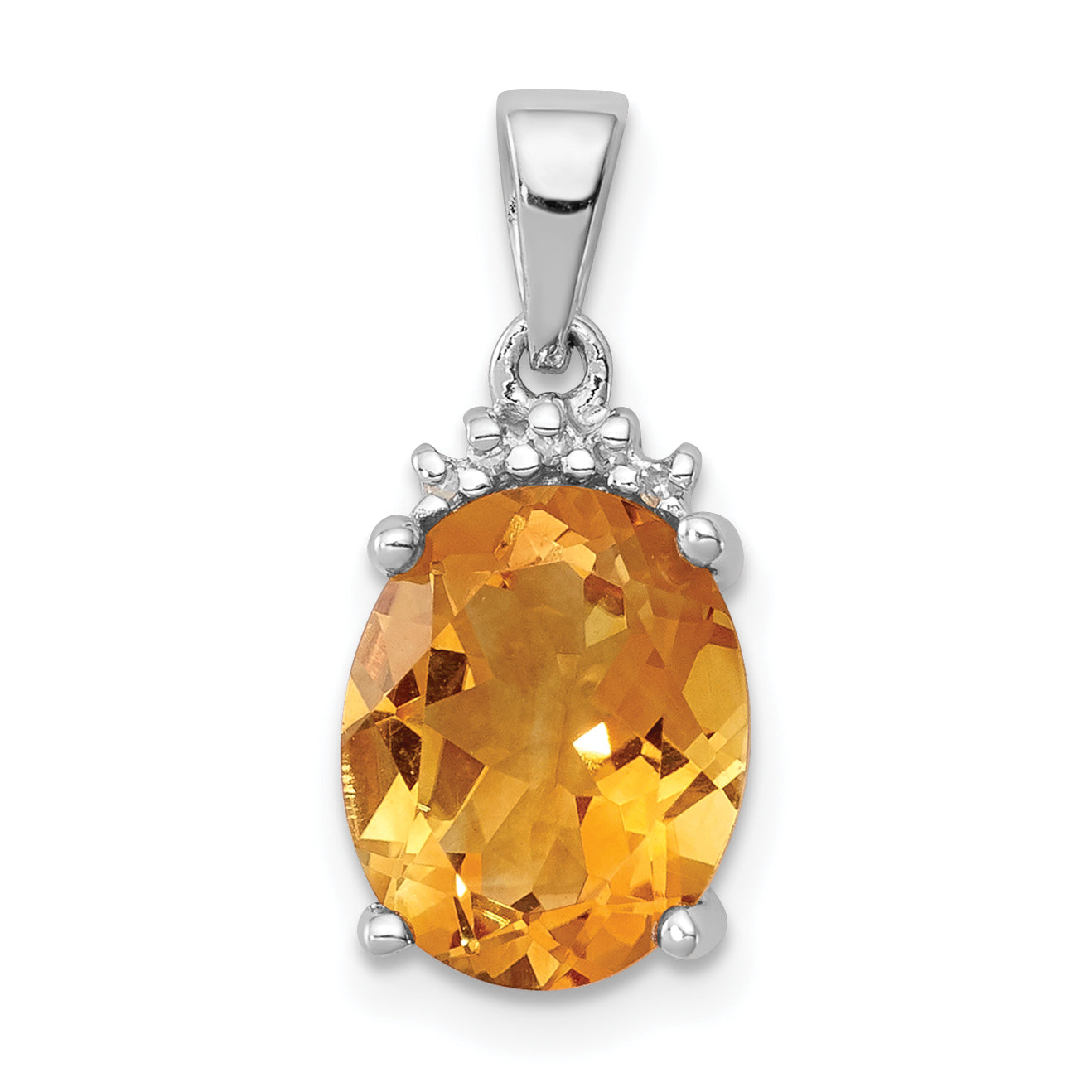 Sterling Silver Rhodium Citrine & Diamond Pendant Main image