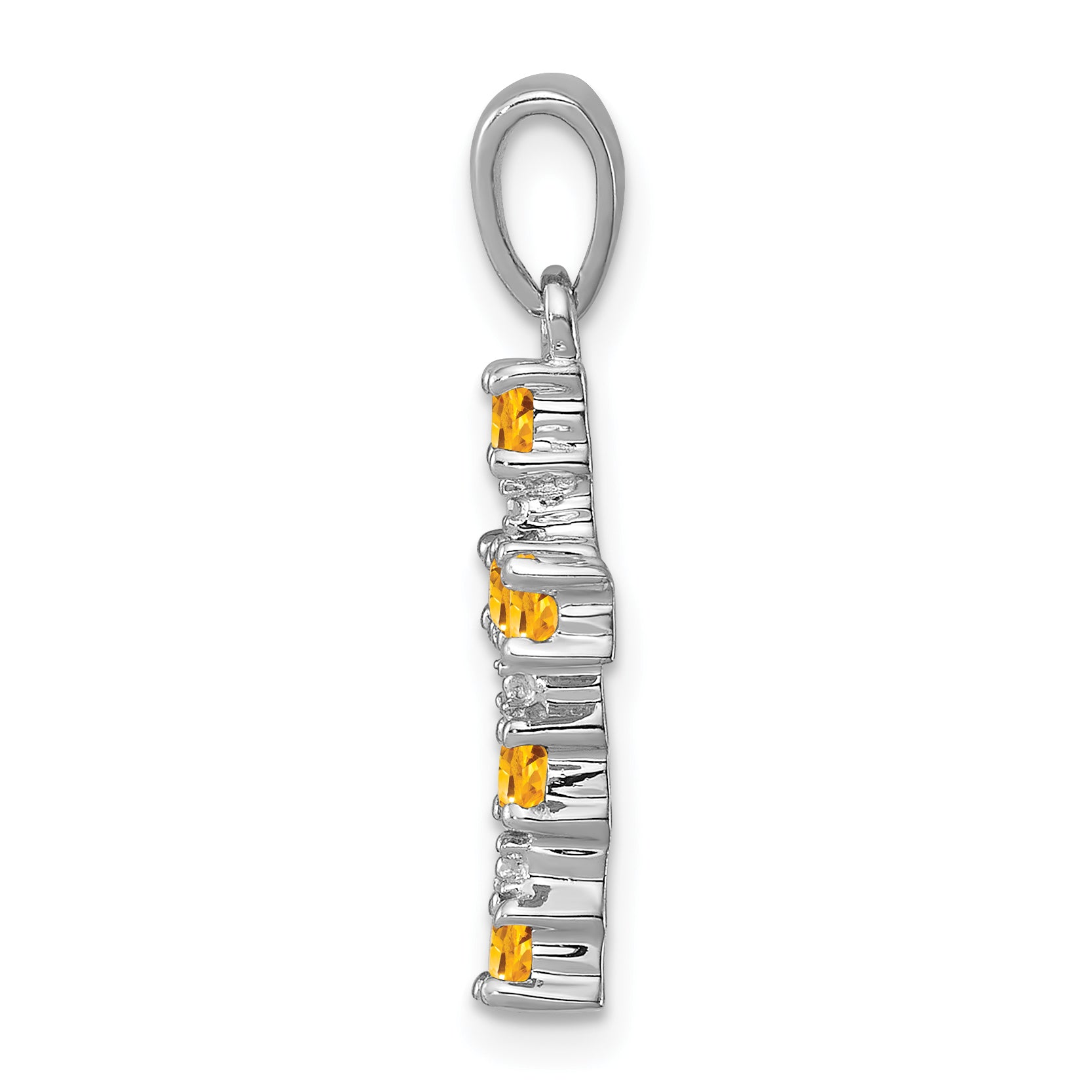 Sterling Silver Rhodium Citrine & Diamond Accent Cross Pendant Secondary image