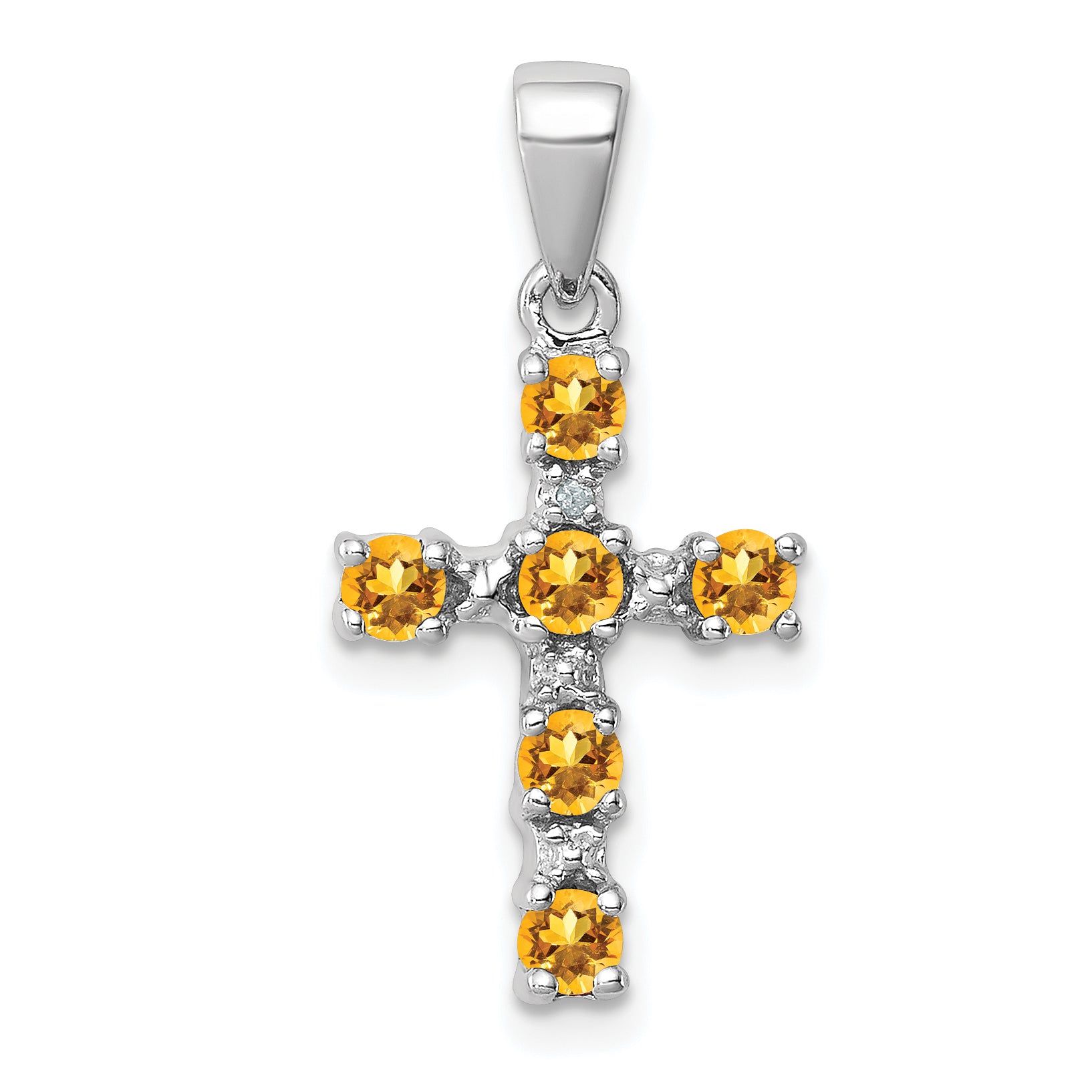 Sterling Silver Rhodium Citrine & Diamond Accent Cross Pendant Main image
