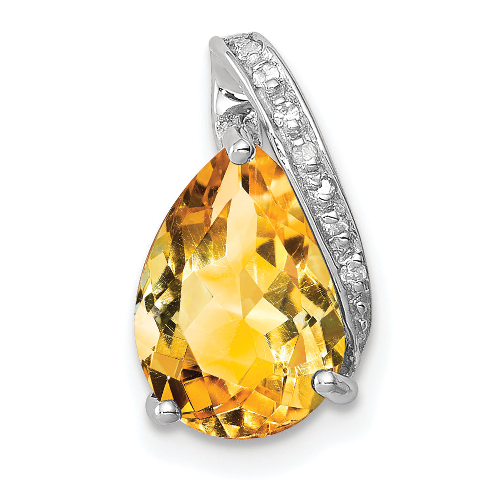 Sterling Silver Rhodium Pear Citrine Pendant Main image