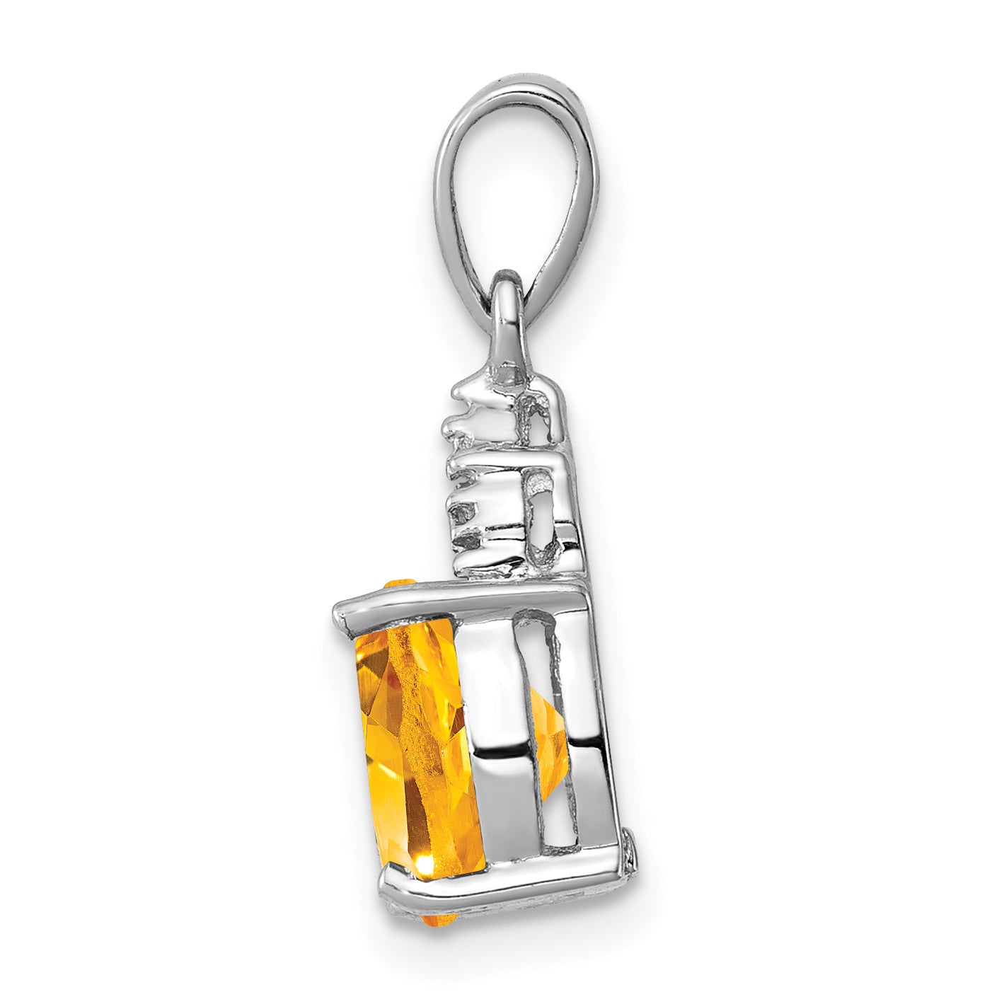 Sterling Silver Rhodium Citrine & Diamond Pendant Secondary image