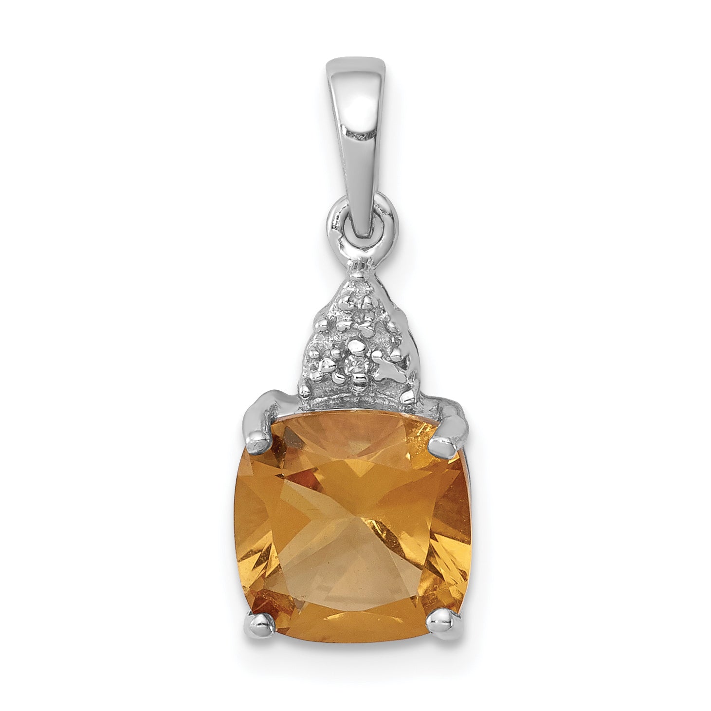 Sterling Silver Rhodium Citrine & Diamond Pendant Main image