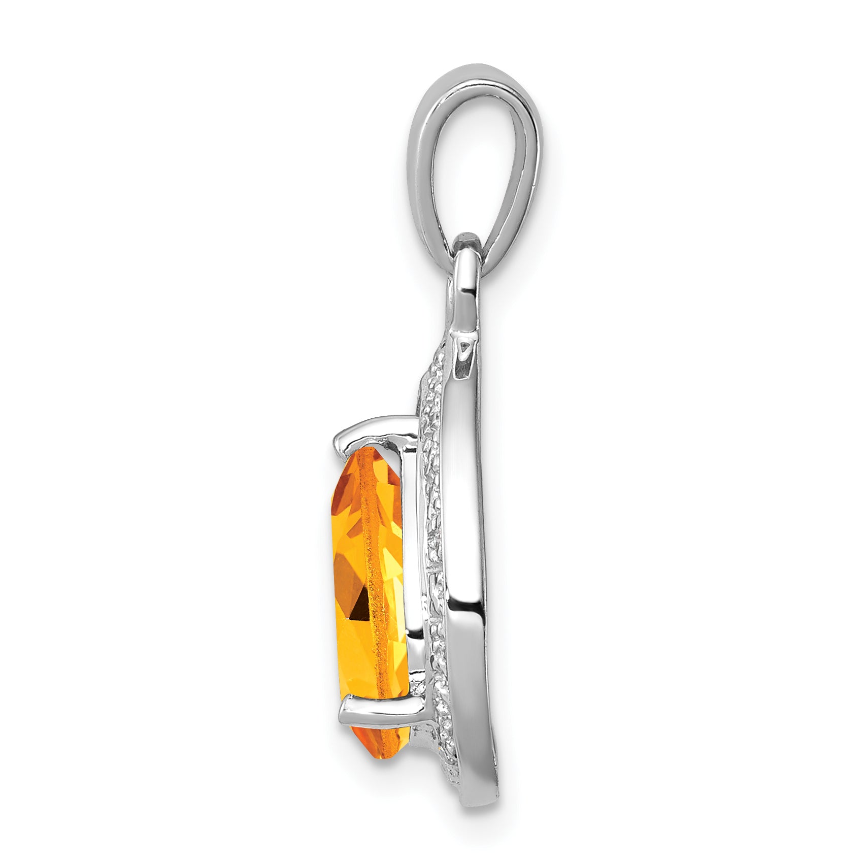 Sterling Silver Rhodium Citrine & Diamond Pendant Secondary image