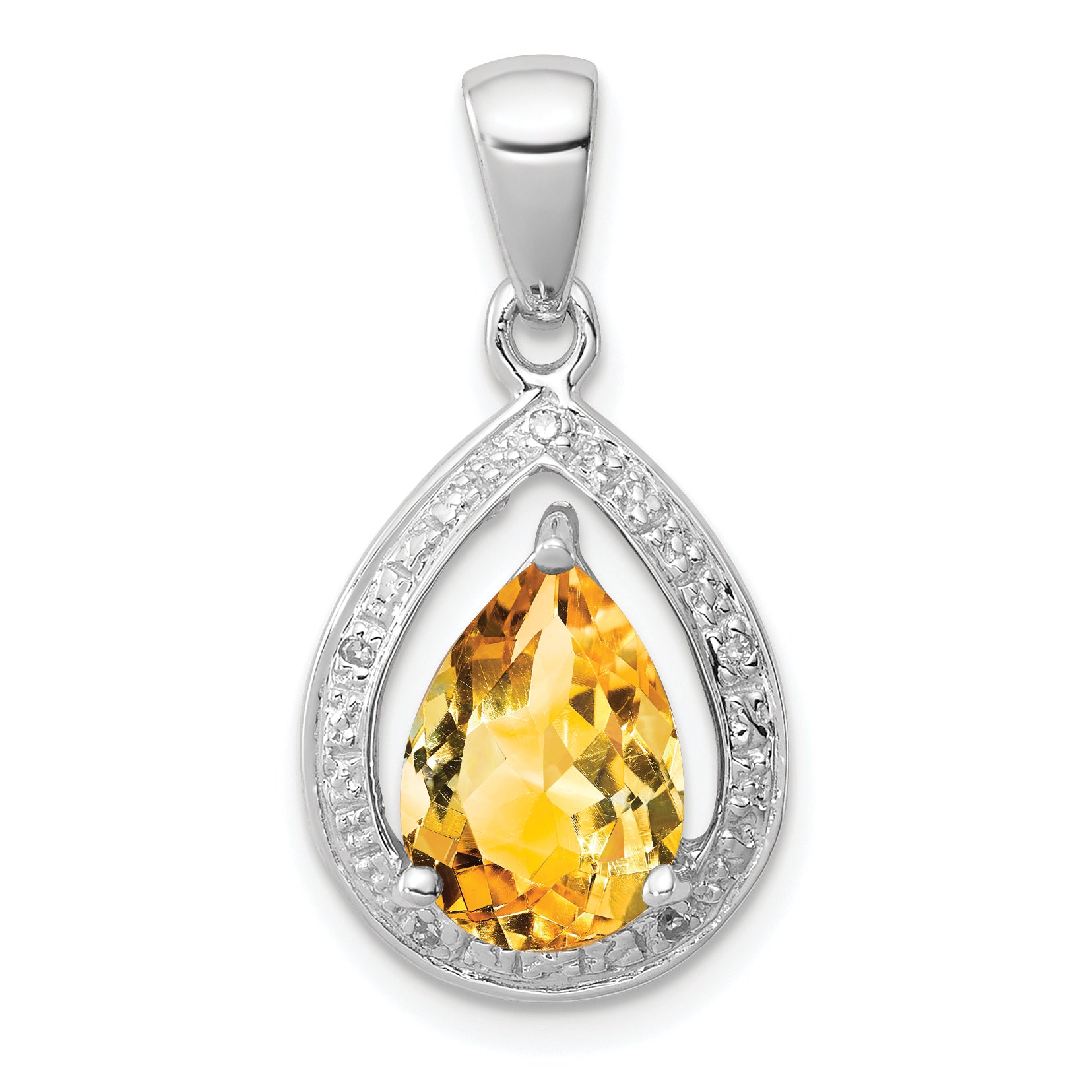 Sterling Silver Rhodium Citrine & Diamond Pendant Main image