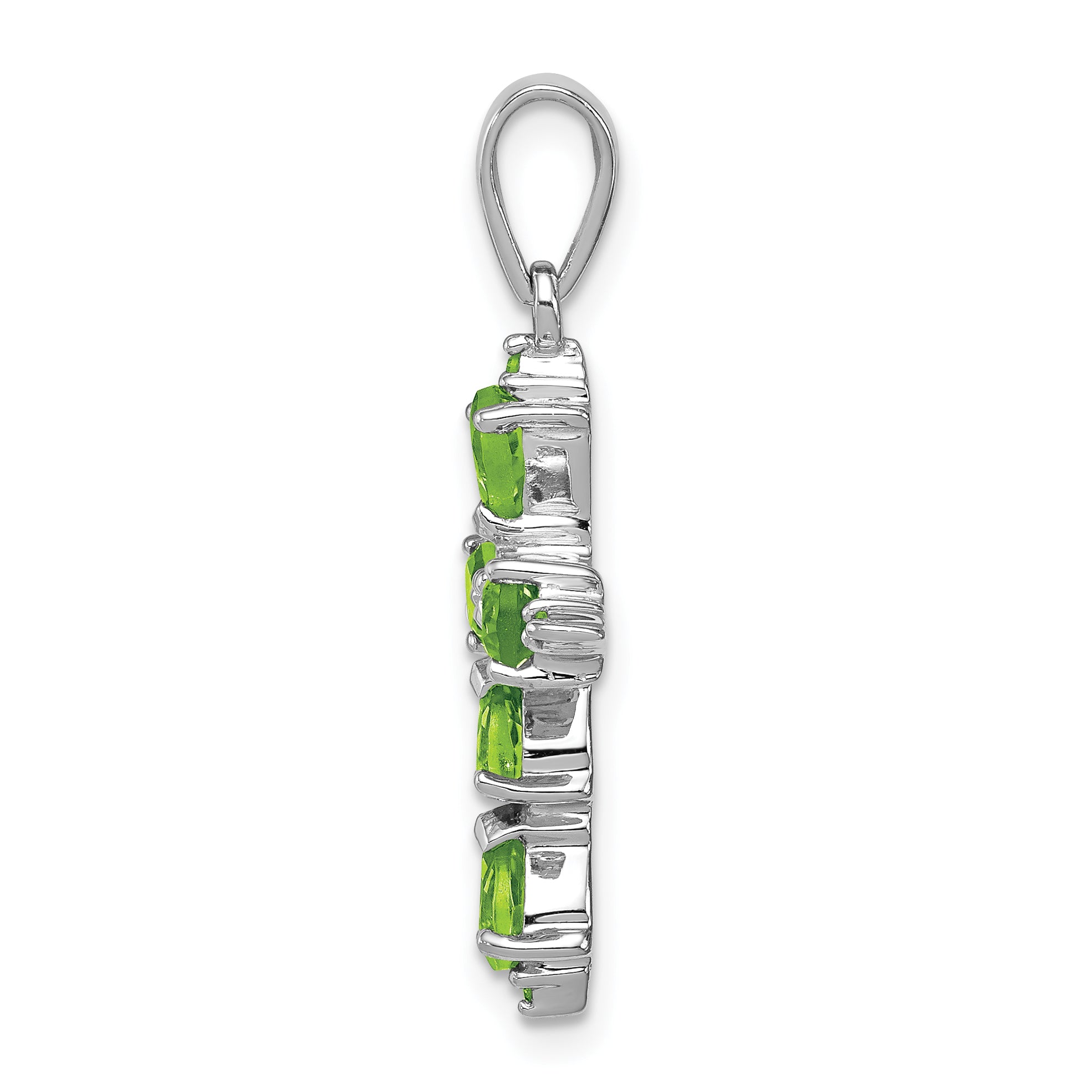 Sterling Silver Rhodium Plated  Peridot Cross Pendant