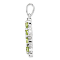 Sterling Silver Rhodium Plated  Peridot Cross Pendant