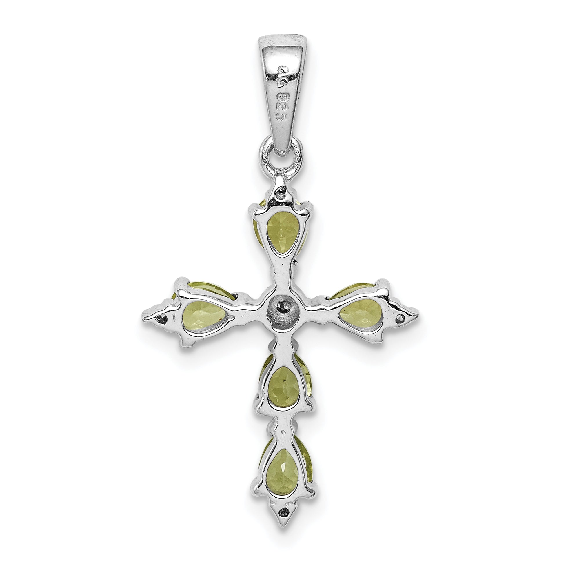 Sterling Silver Rhodium Plated  Peridot Cross Pendant