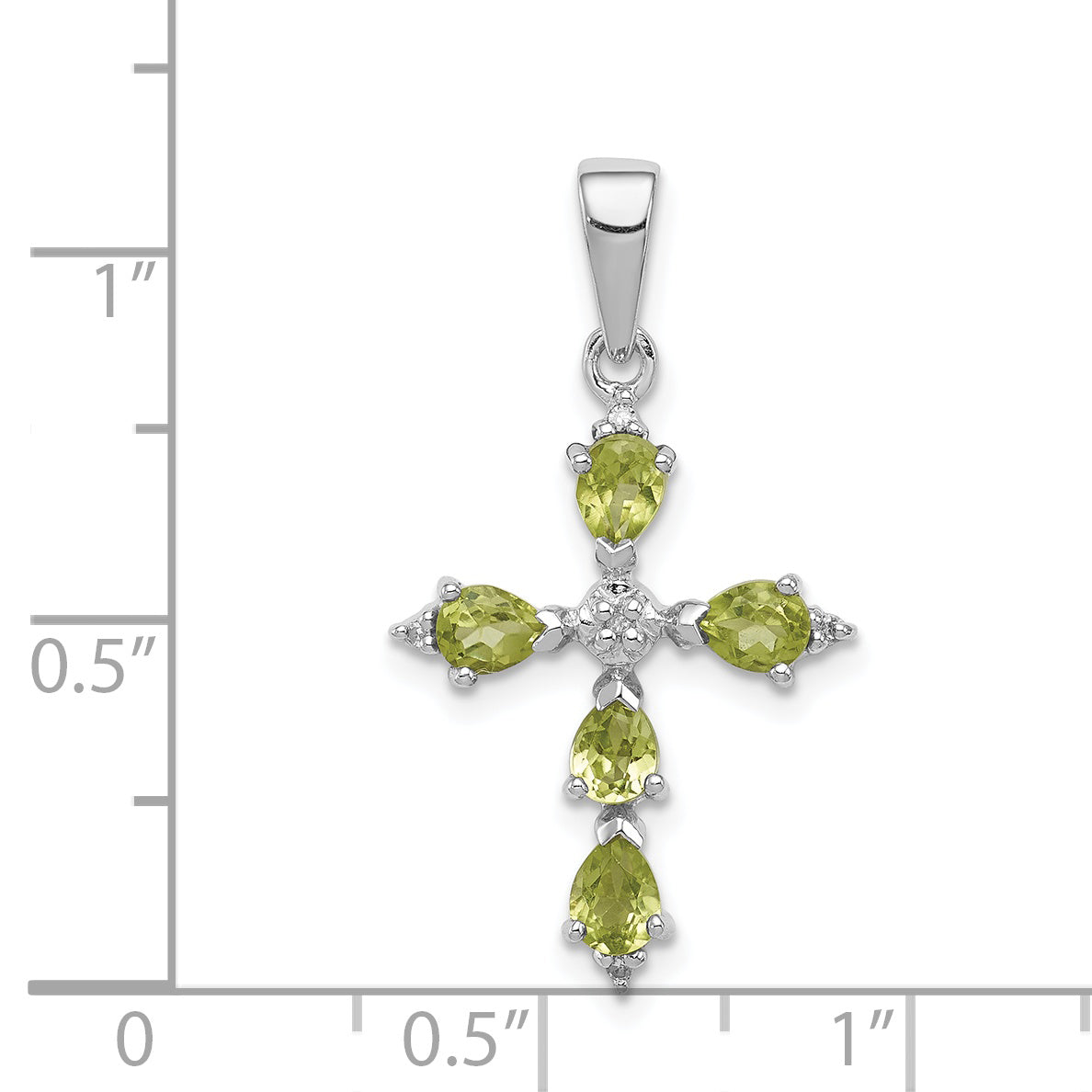 Sterling Silver Rhodium Plated  Peridot Cross Pendant