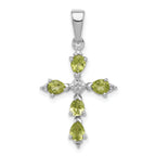 Sterling Silver Rhodium Plated  Peridot Cross Pendant