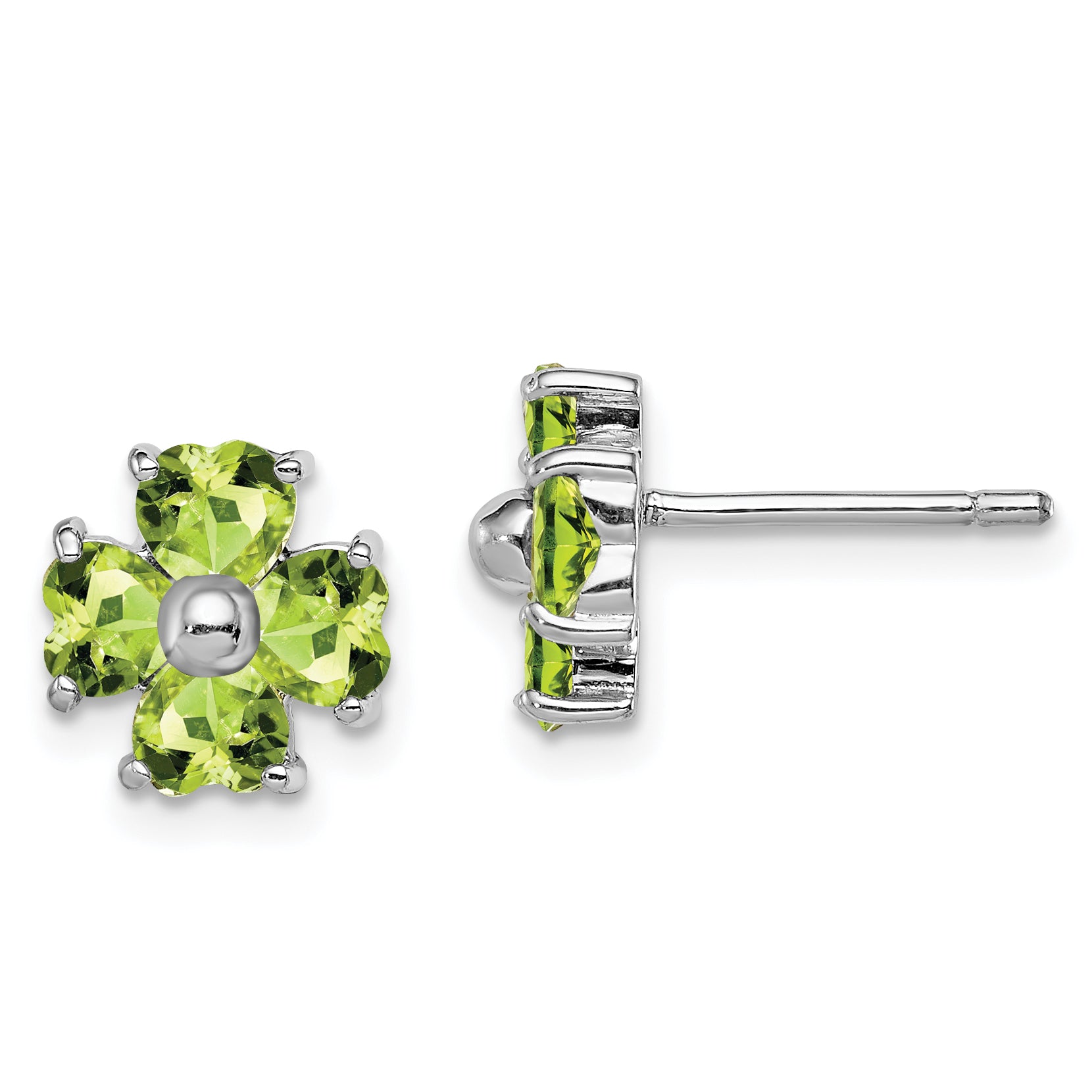 Sterling Silver Rhodium Plated Peridot Flower Post Earrings Main image