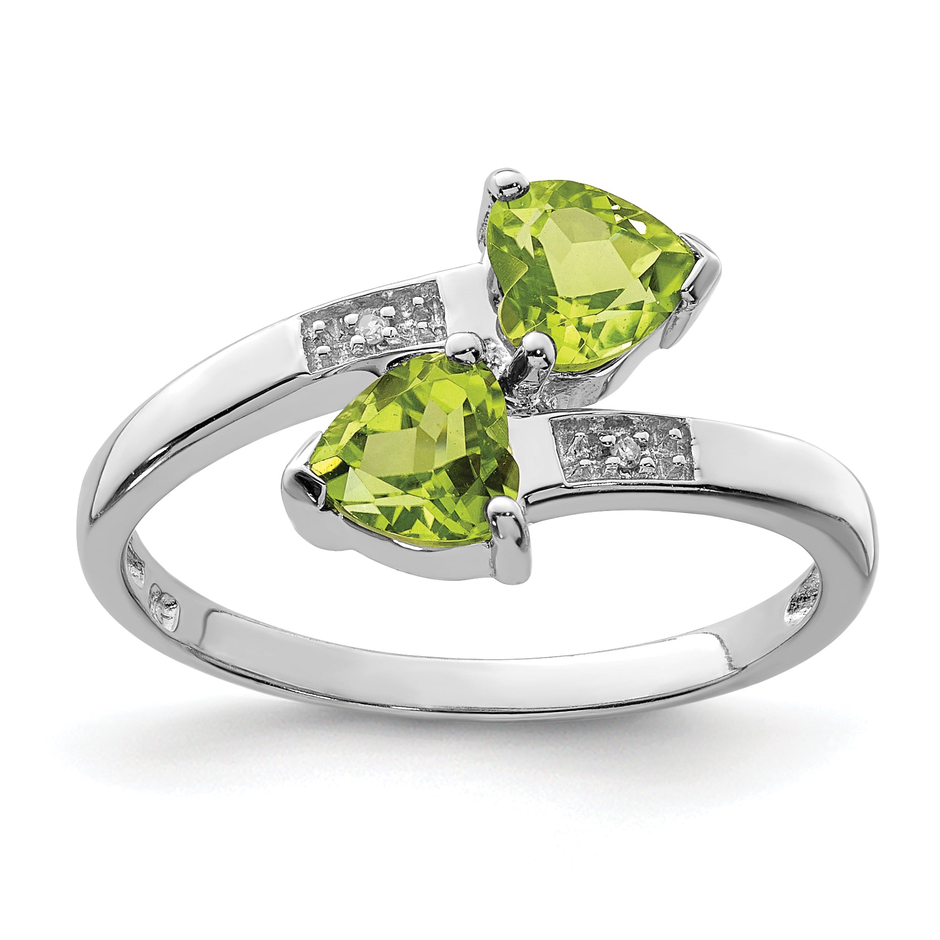 Sterling Silver Rhodium Peridot & Diamond Heart Ring Main image