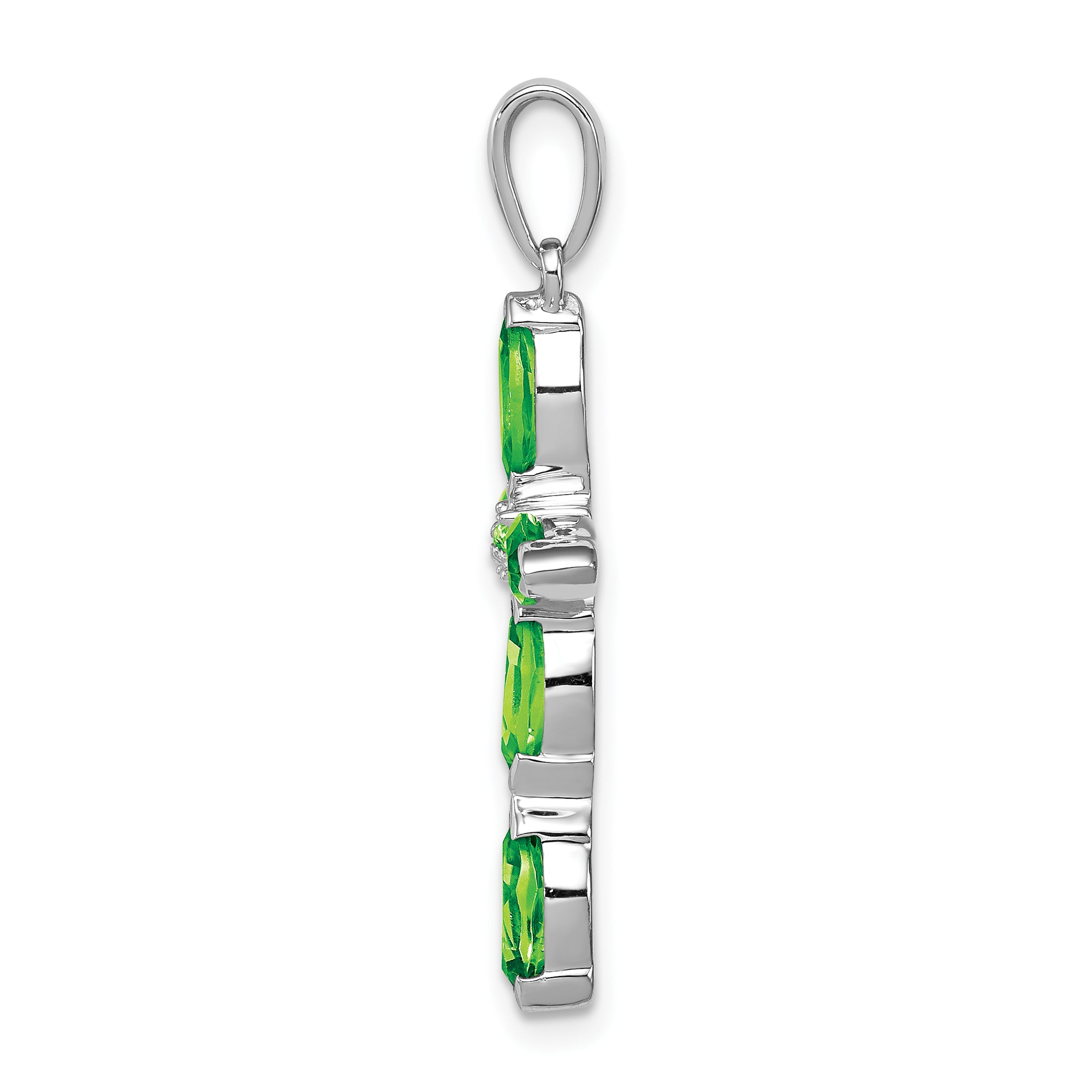 Sterling Silver Rhodium Plated Peridot and Diamond Cross Pendant Secondary image