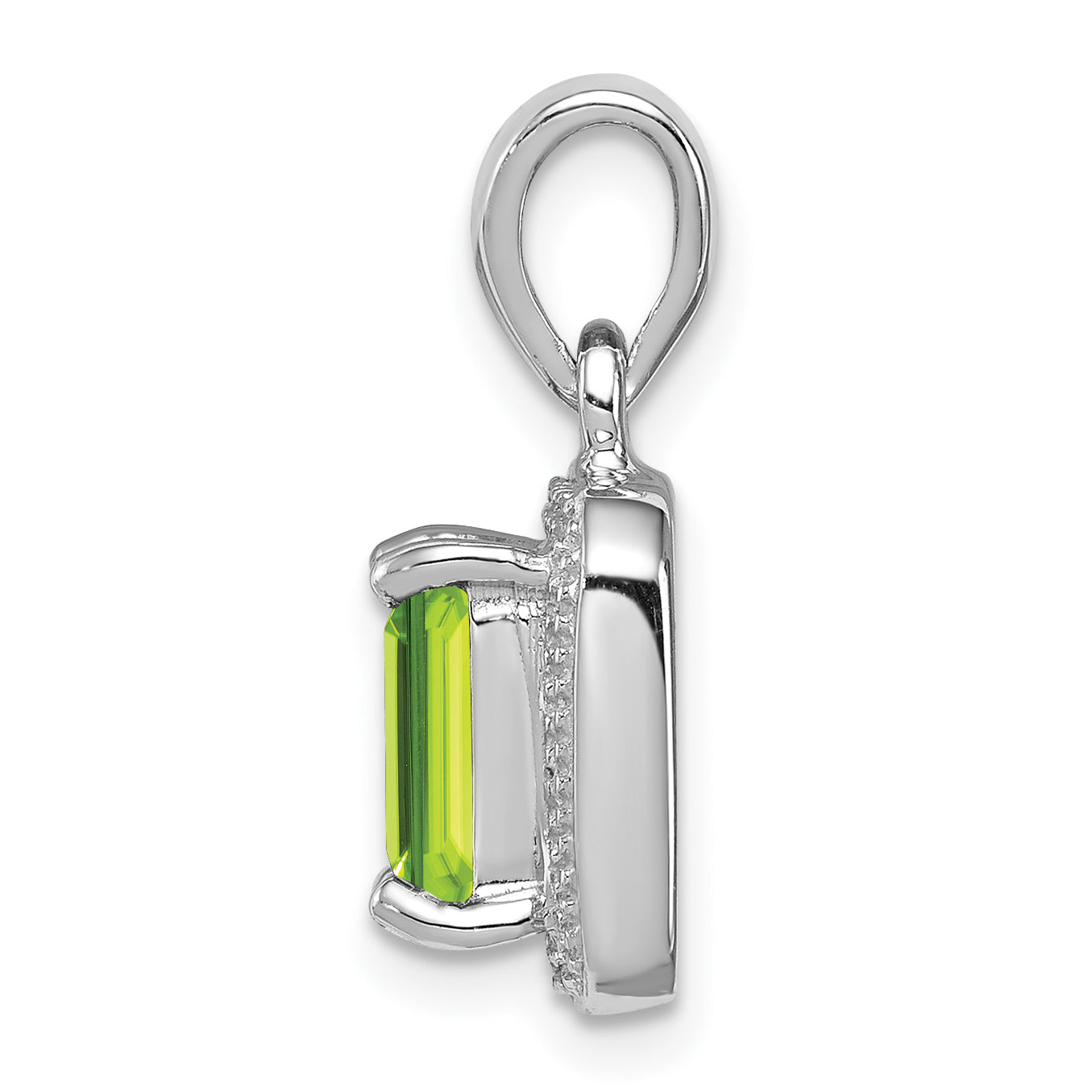Sterling Silver Rhodium Plated Emerald-cut Peridot and Diamond Pendant Secondary image