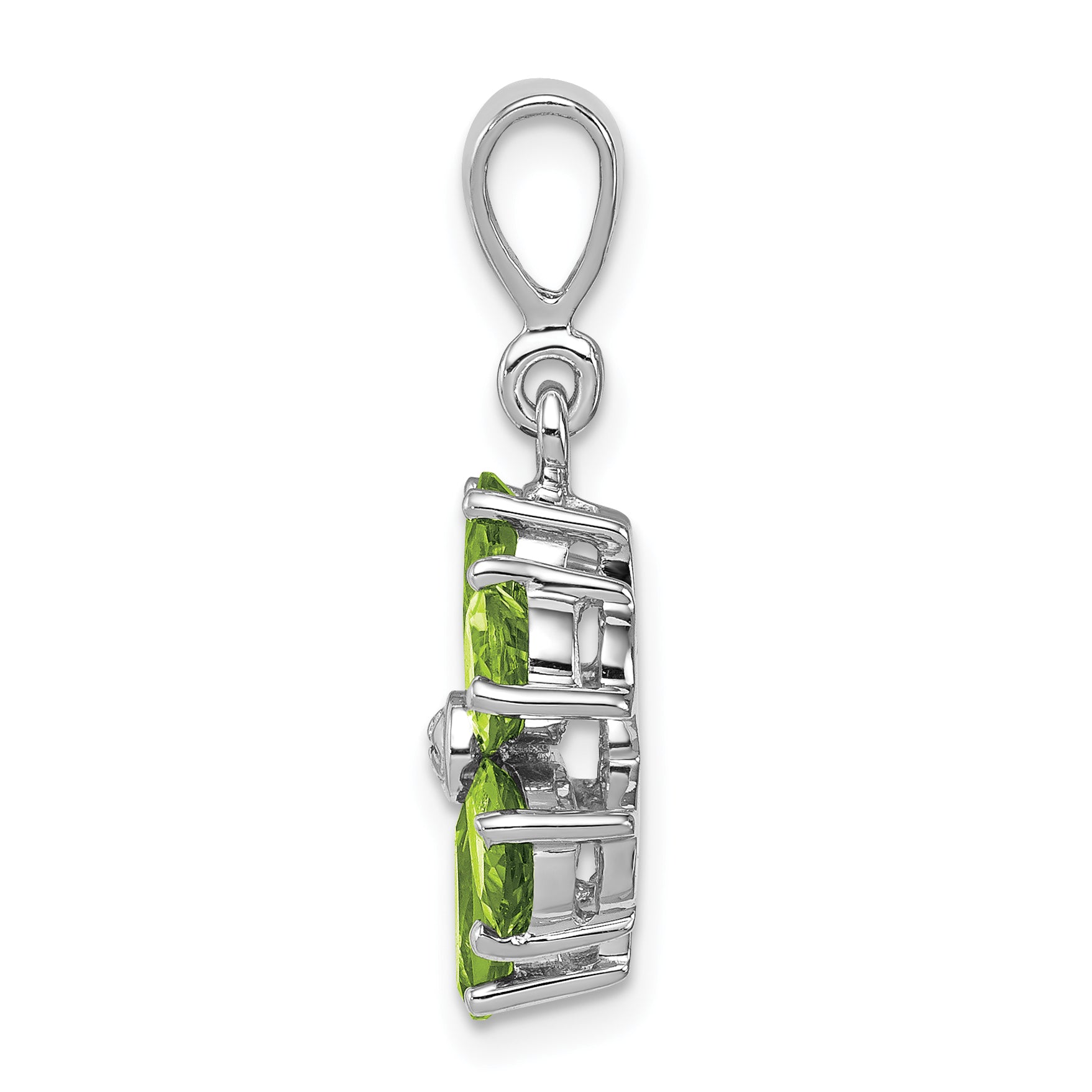 Sterling Silver Rhodium Plated Peridot and Diamond Flower Pendant Secondary image