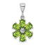 Sterling Silver Rhodium Plated Peridot and Diamond Flower Pendant