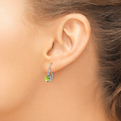 Sterling Silver Rhodium Plated Round Peridot and Diamond Wire Earrings