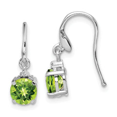 Sterling Silver Rhodium Plated Round Peridot and Diamond Wire Earrings